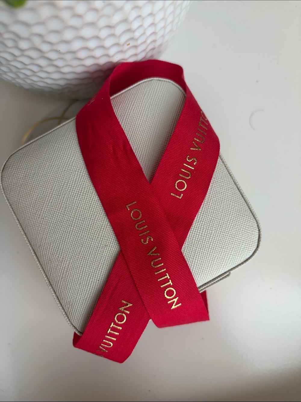 Louis Vuitton Red Ribbon with Gold Logo